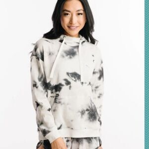 ZYIA White Tie Dye Waffle Knit Hendrix Pullover Thermal Hoodie